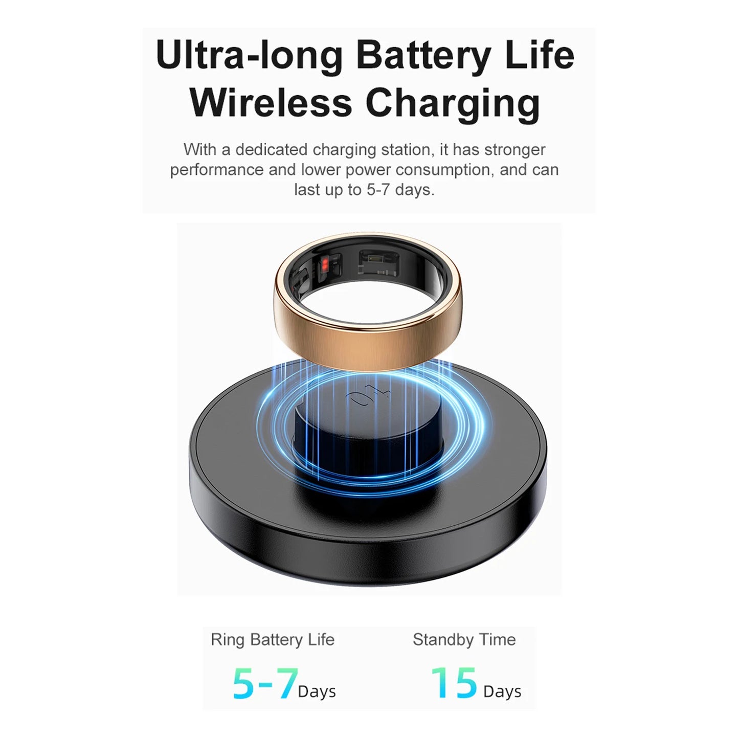 R10 Smart Fitness Ring with Charging Dock - Health Tracking, Sleep Monitoring & Waterproof for Men and Women - 5ATM Multi-Sport Modes