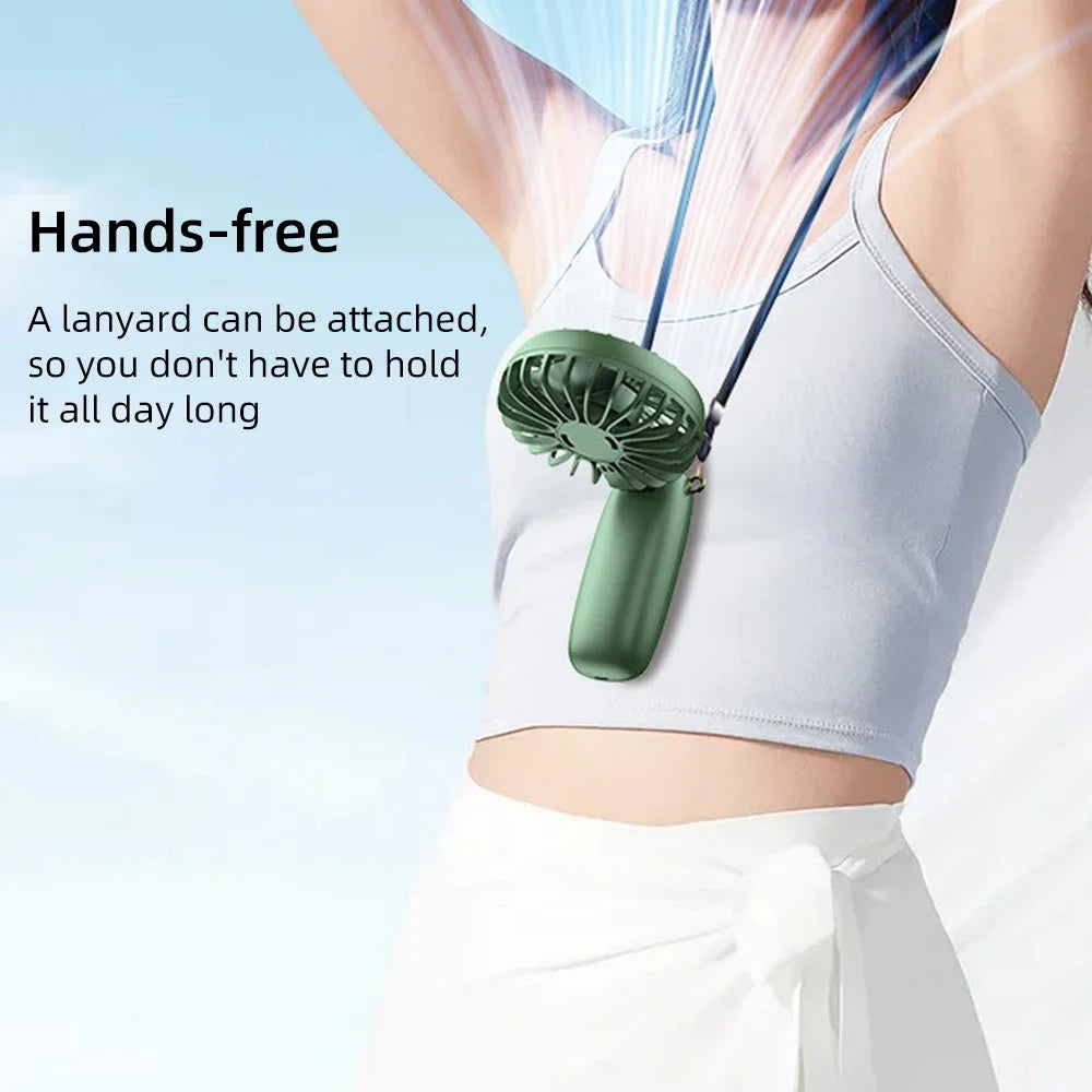 Portable Rechargeable USB Handheld Mini Fan with 6 Speed Settings, Foldable Design, Neck Hanging Capability, Phone Stand, and Display Screen