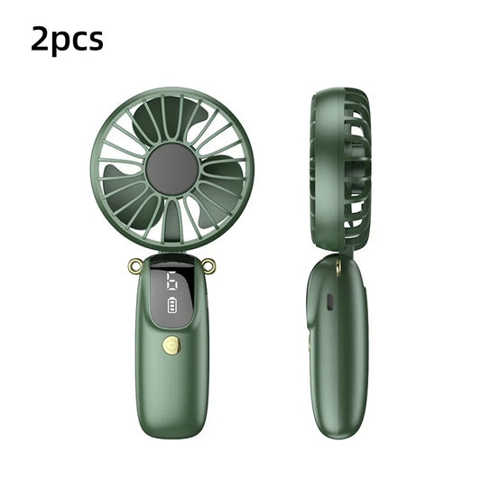 Portable Rechargeable USB Handheld Mini Fan with 6 Speed Settings, Foldable Design, Neck Hanging Capability, Phone Stand, and Display Screen